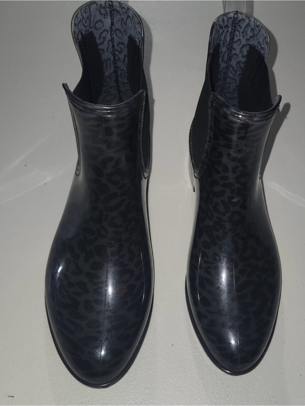 Black Leopard Print Rain Ankle Boots